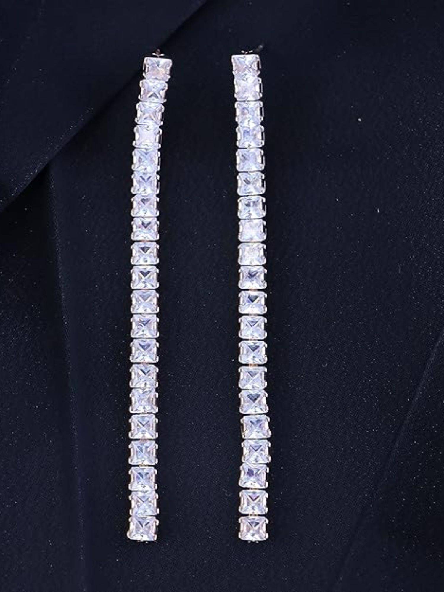 I Jewels Rose Gold Plated Cz and American Diamond Tassel Drop White Earrings
