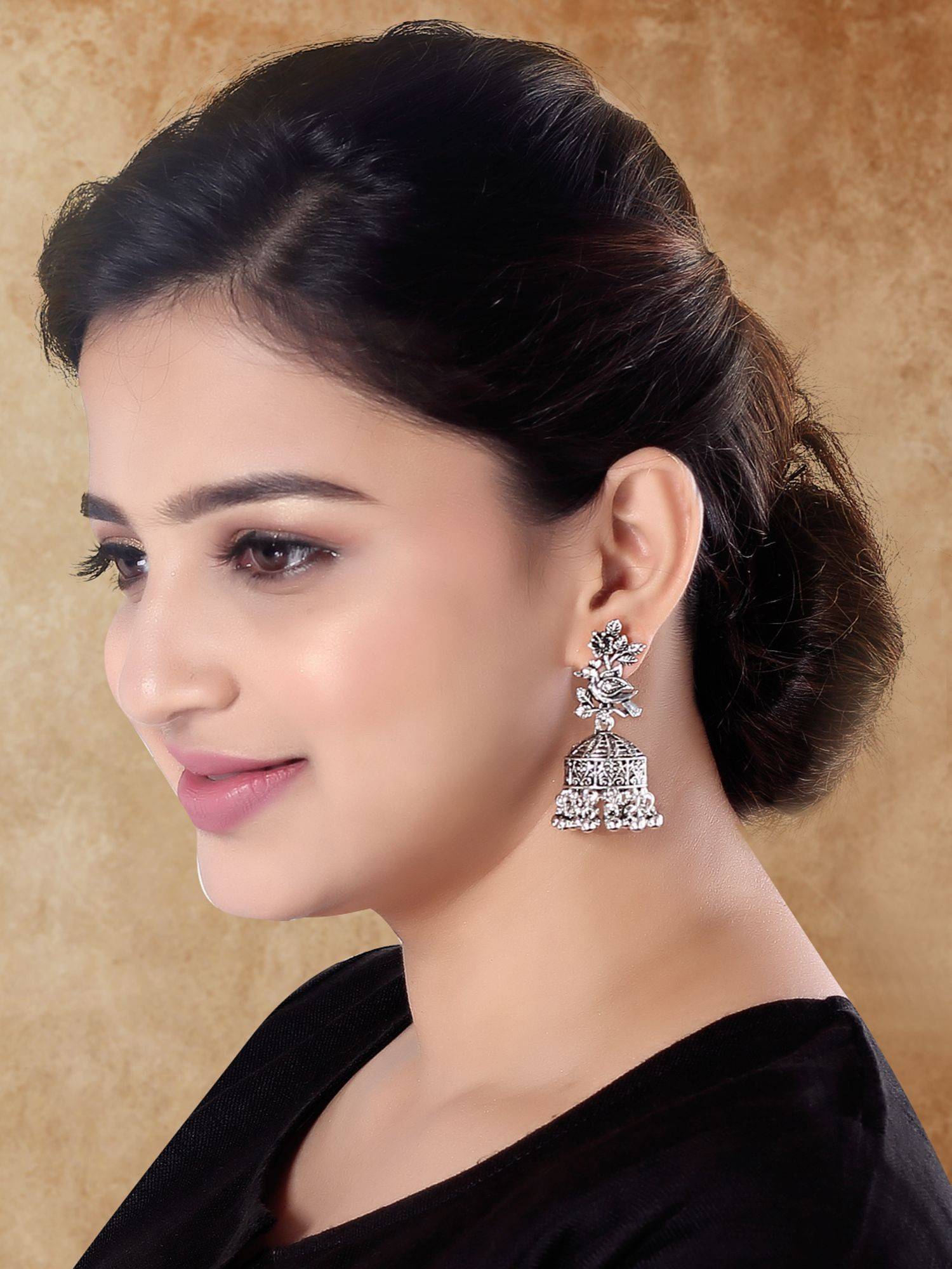 I Jewels Ethnic Silver Oxidised Style Trending Silver Earrings