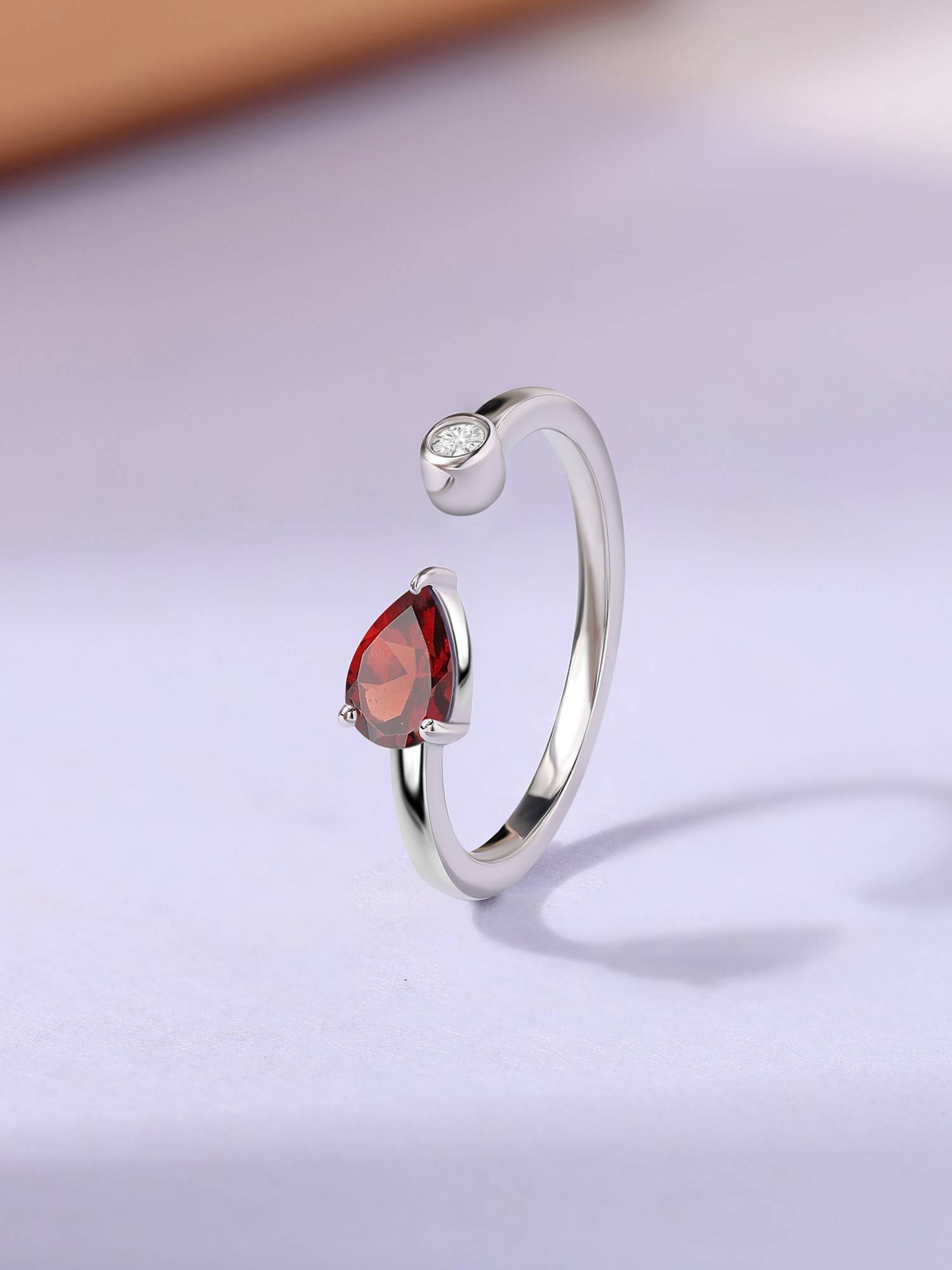 Ornate Jewels 925 Silver Rhodium Plated Pear Natural Garnet Adjustable Ring for Women & Girls