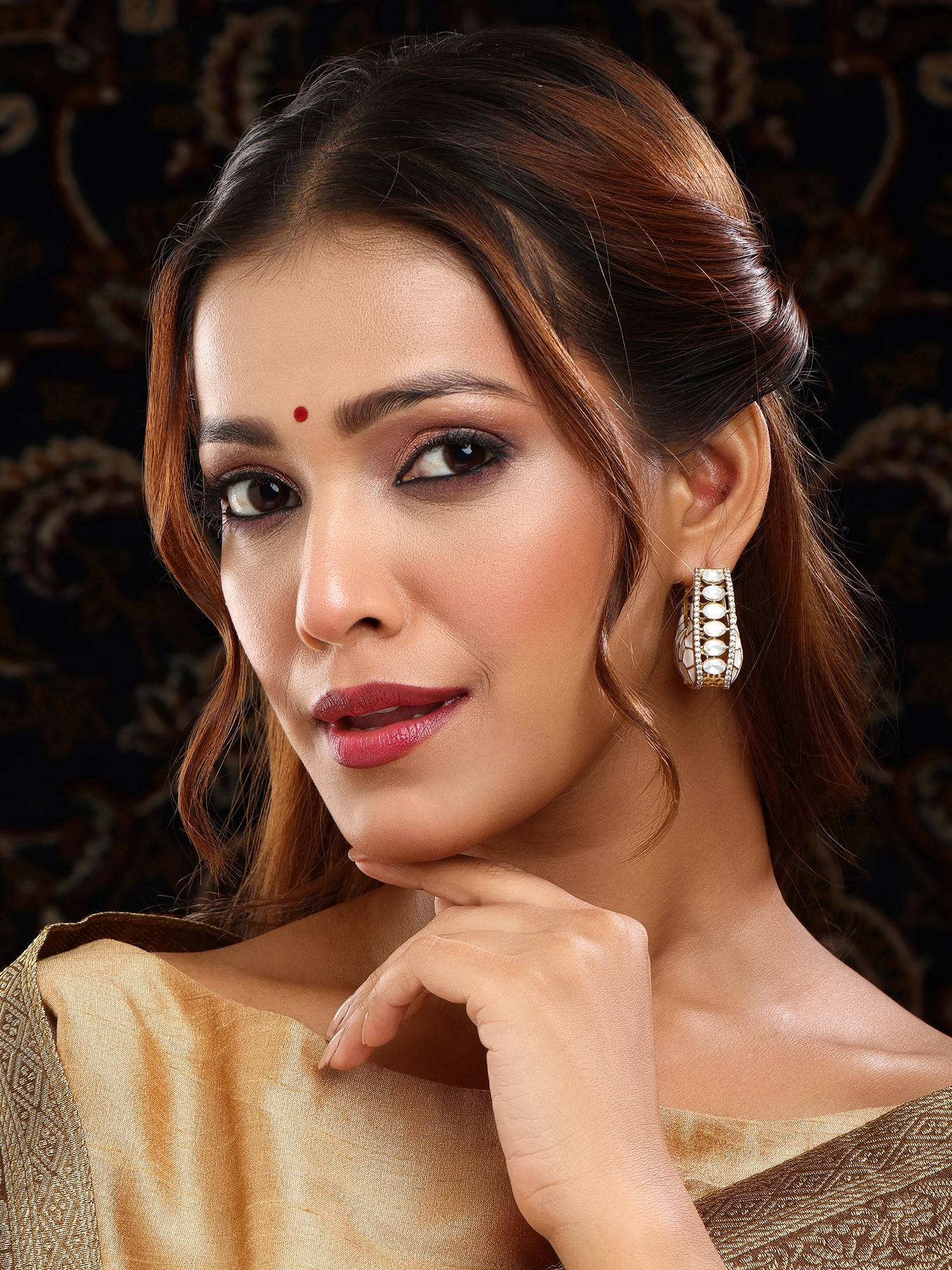 Ruby Raang Studio White Kundan Hoop Earrings