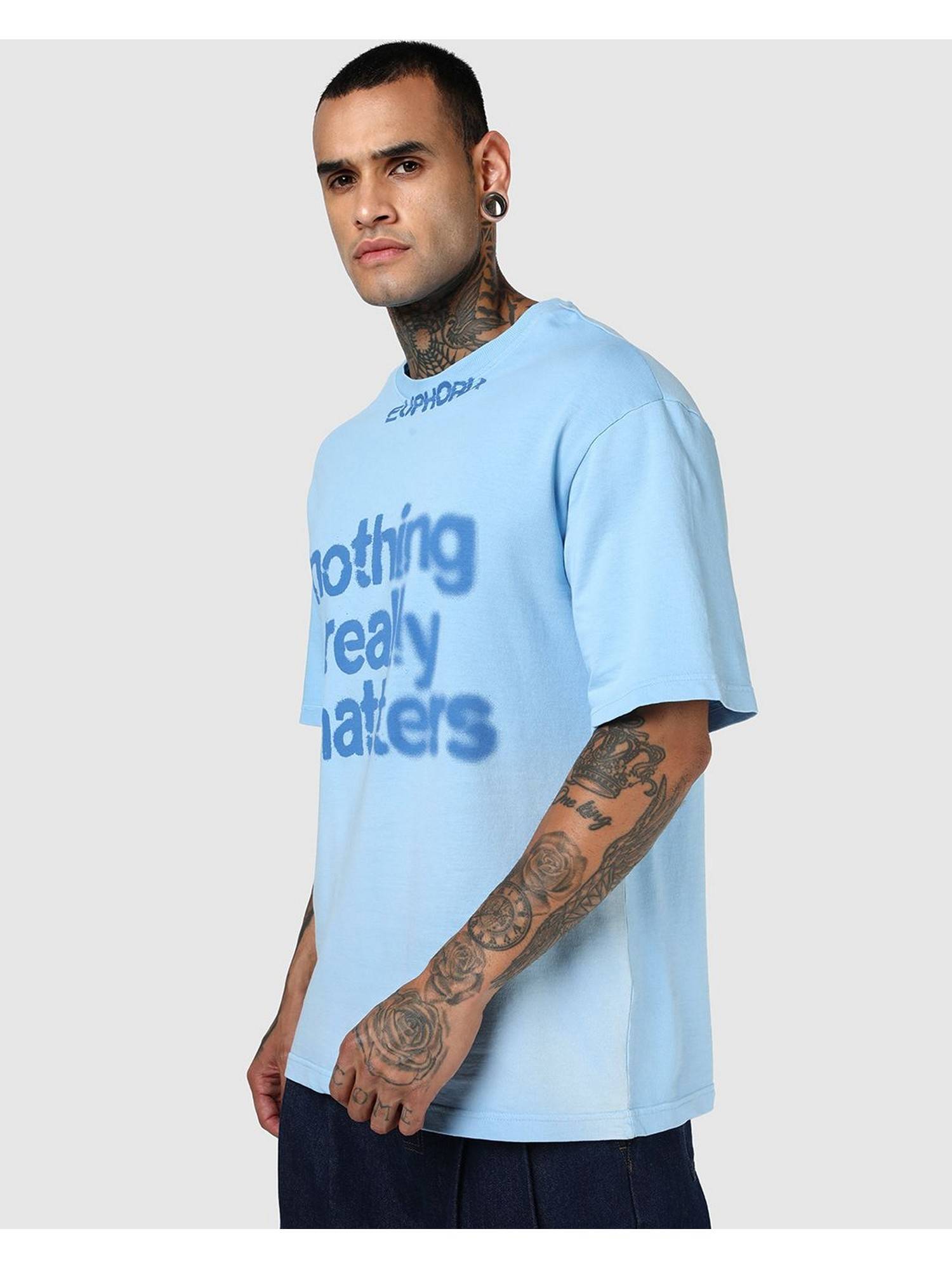 Buy Bewakoof Clear Sky Blue Typography Oversized T-Shirt Online