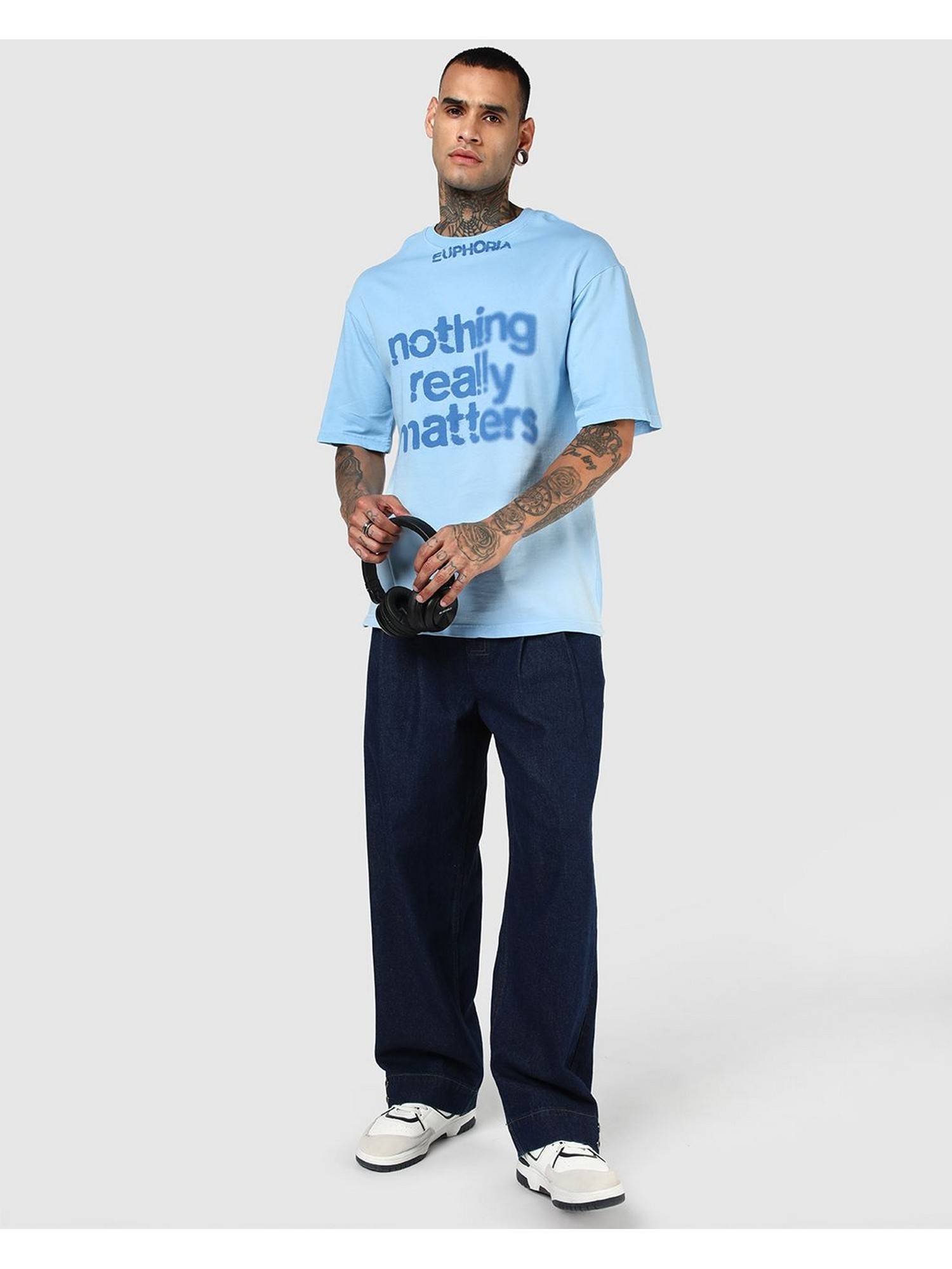 Buy Bewakoof Clear Sky Blue Typography Oversized T-Shirt Online