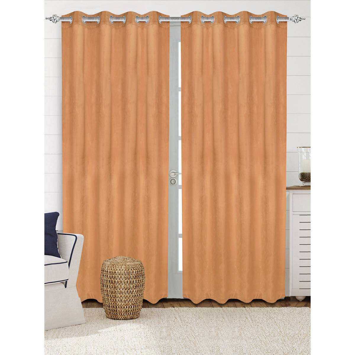 Saralhome LA CRME Plain Velvet Long Door Curtain 1pc Rust (4x9 Feet)