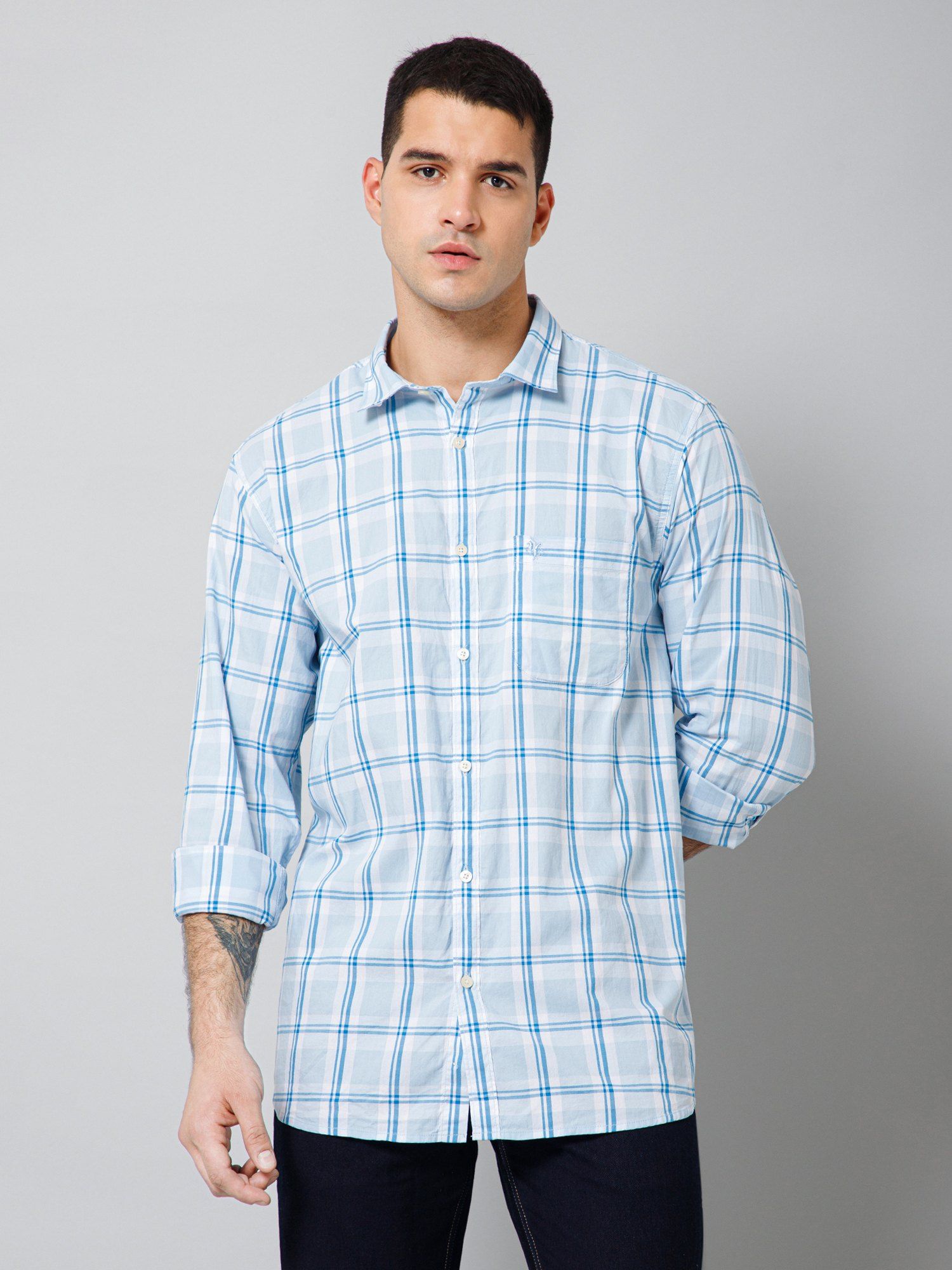 Buy Cantabil Men Casual Sky Blue Full Sleeves Shirt Online