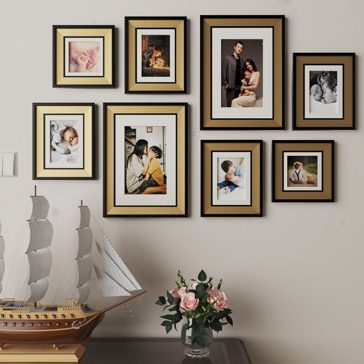 Buy Art Street Set of 8 Zest Wall Photo frame Home office Room  Decor(Brown-Black,8x12,6x8,5x5 In) Online