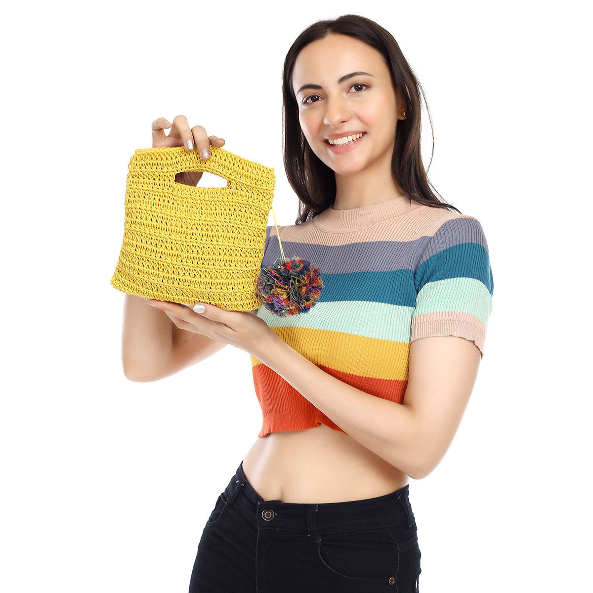 ITIHASIKALA Women Crochet Miniature Handbag - Yellow