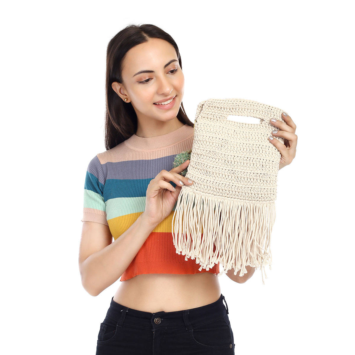 ITIHASIKALA Women Crochet Miniature Handbag - Off White