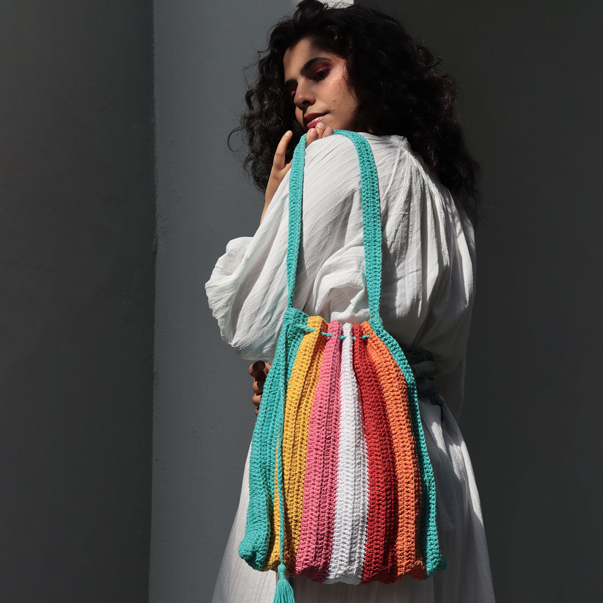 Buy ITIHASIKALA Women Rainbow crochet Tote bag - Multi-Color Online