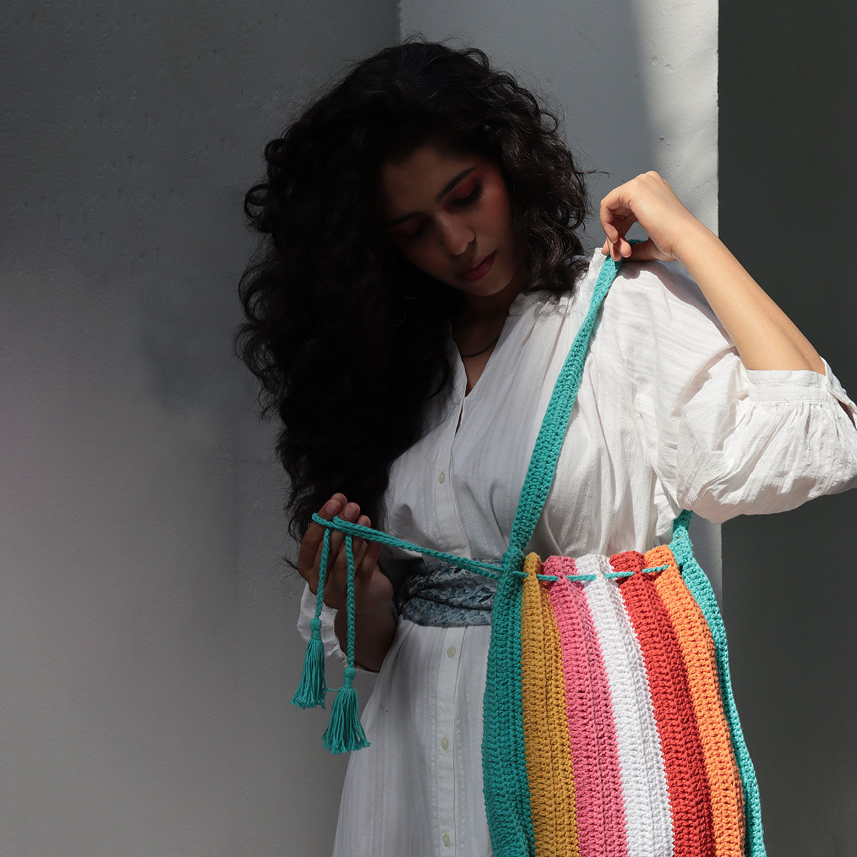 Buy ITIHASIKALA Women Rainbow crochet Tote bag - Multi-Color Online