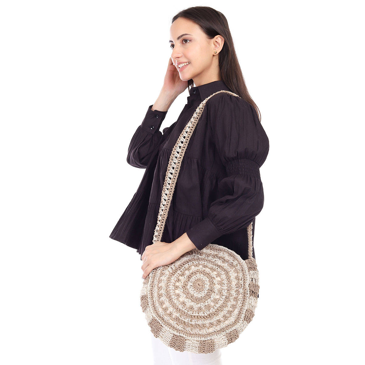 ITIHASIKALA Women The Mandala Crochet Handbag- Brown