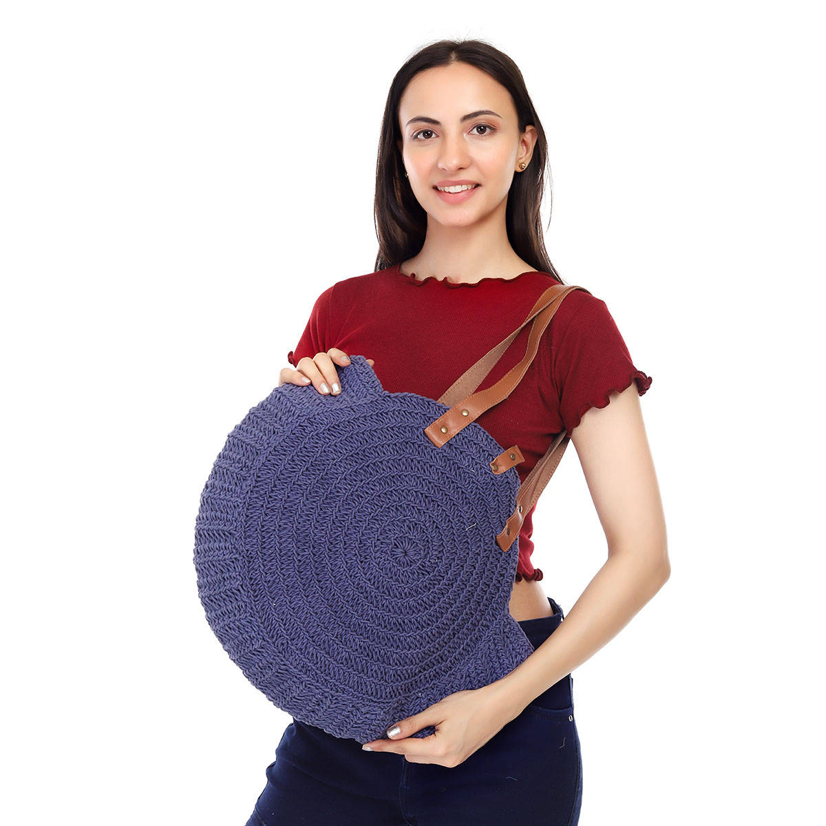 ITIHASIKALA Women Blue Crochet Tote Bag - Blue