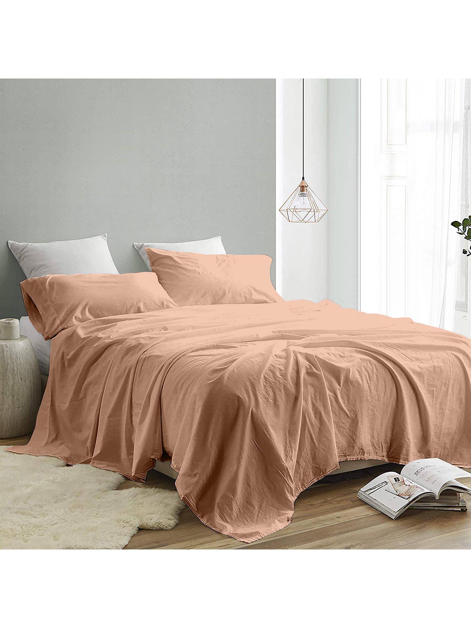 INDRA'S 300TC 100% Pure Cotton Peach Plain King Bedsheet with 2 Pillow Covers