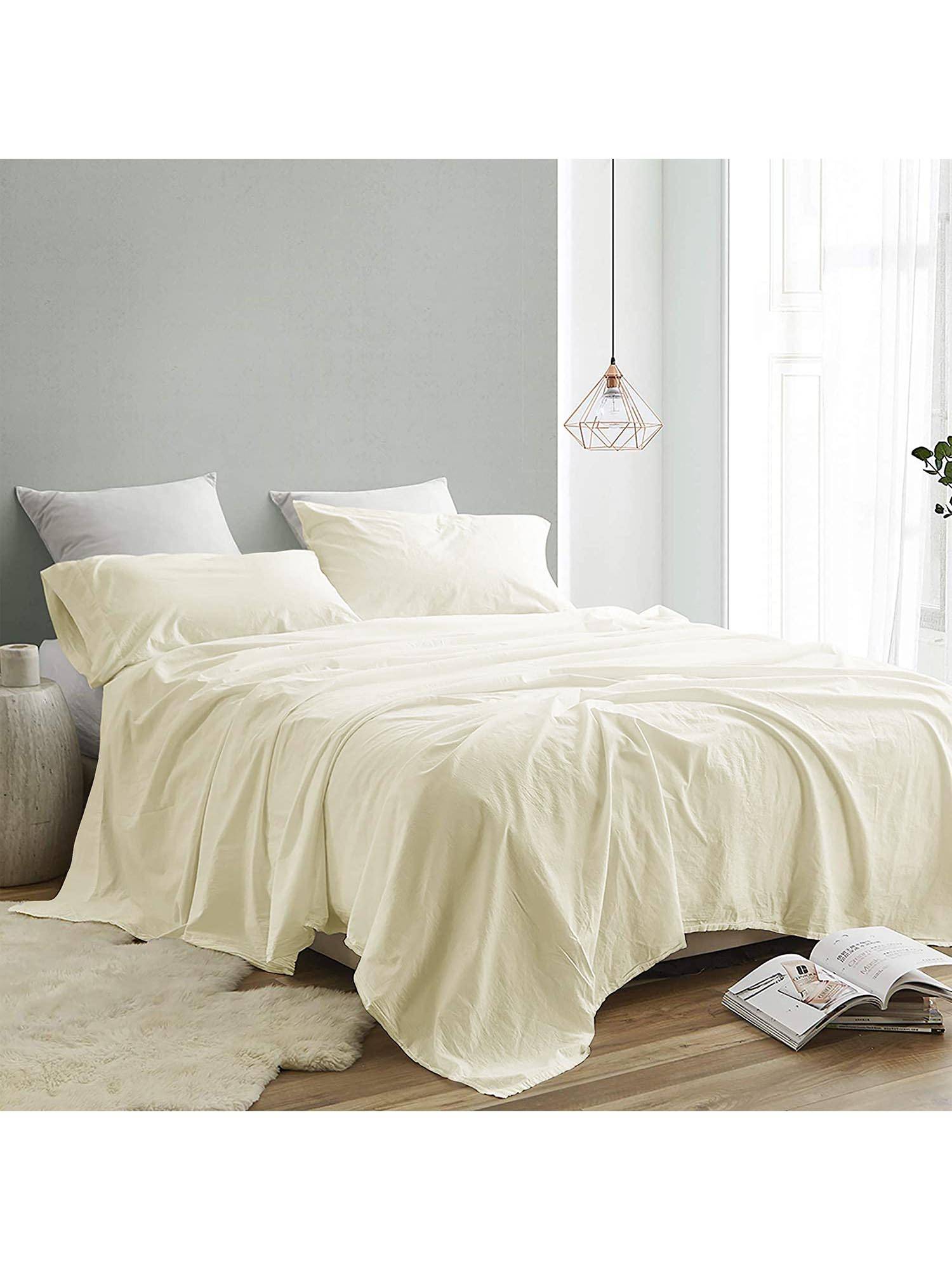 INDRA'S 300TC 100% Pure Cotton Ivory Plain King Bedsheet with 2 Pillow Covers