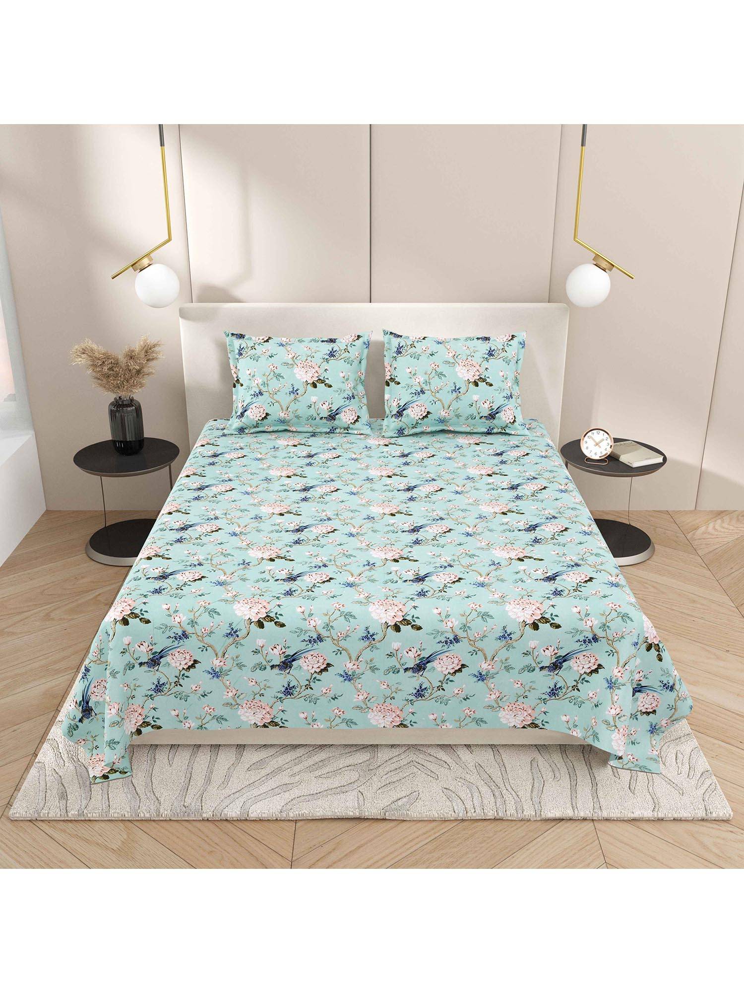 INDRA'S 144TC Viscose Cotton Green Double Bedsheet With 2 Pillow Covers