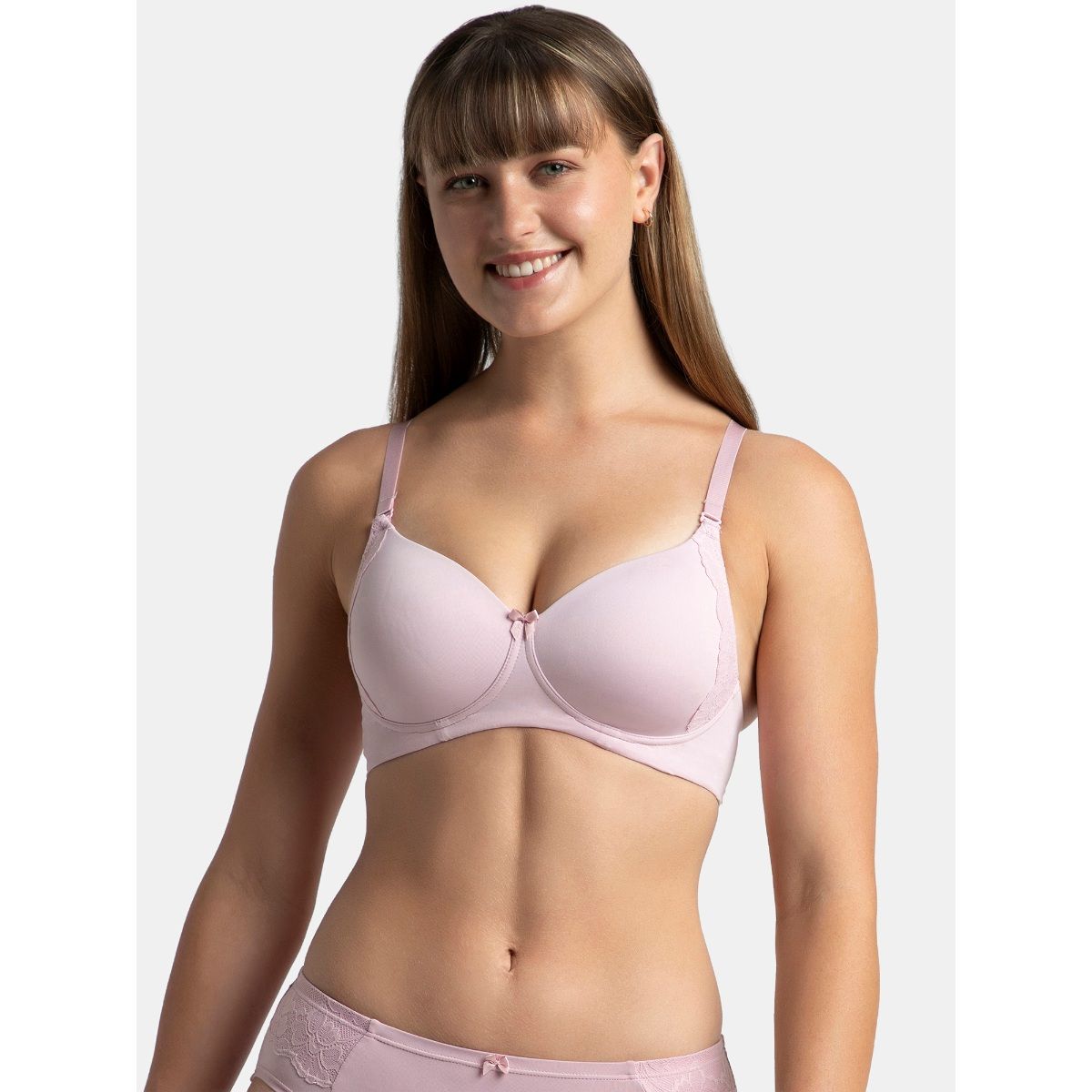 Buy Lilia Padded Non-Wired 3/4Th Cup Lace Fashion Bra-Pink Online