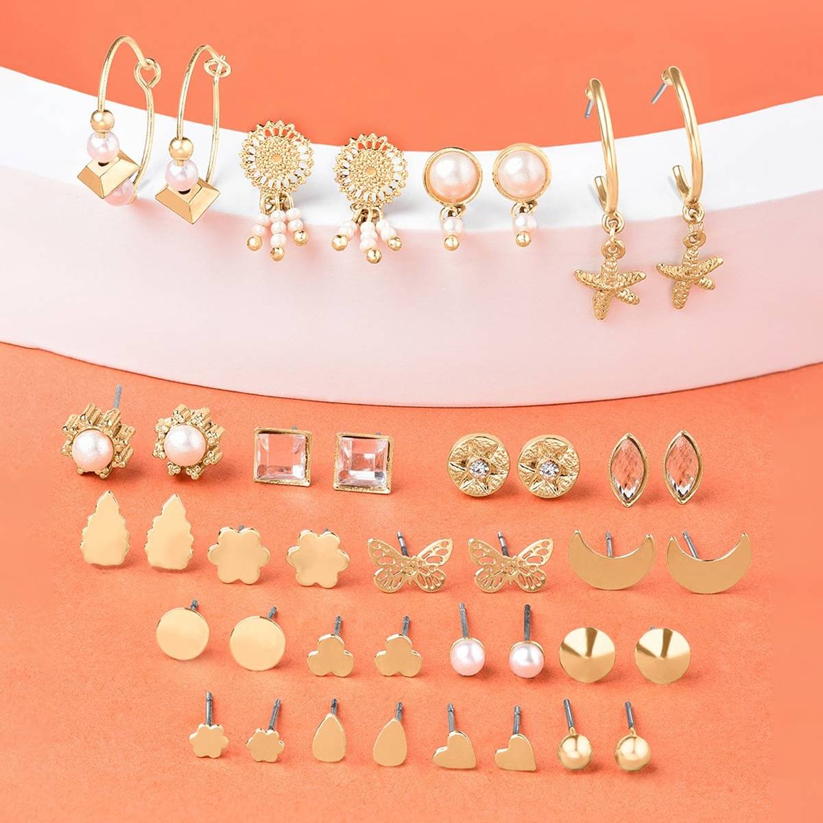 Zaveri Pearls Set of 20 Gold Tone Classy Contemporary Studs & Drop Earrings-ZPFK14568