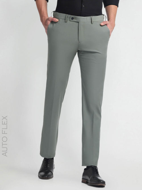 Buy Arrow Solid Slim Autoflex Trousers Online