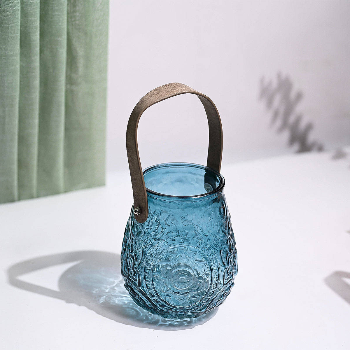 Voncasa Cylendrical Blue Glass Tea Light Holder