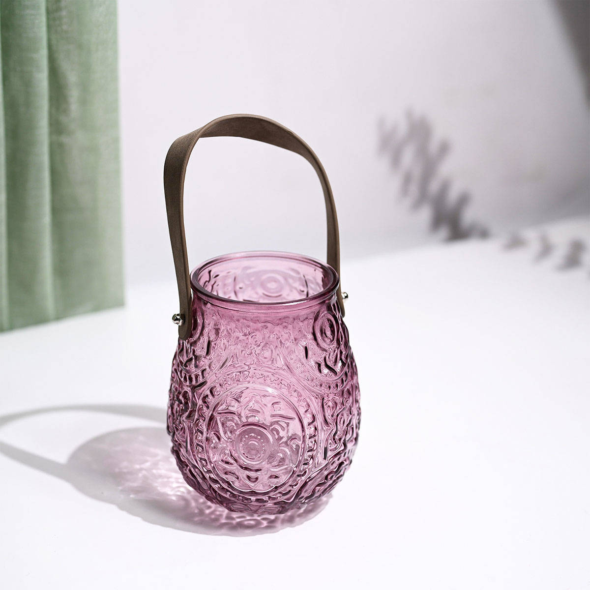 Voncasa Cylendrical Purple Glass Tea Light Holder