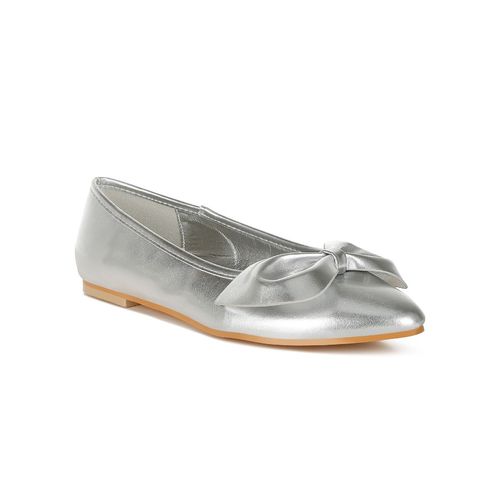 Buy Rag Co Metallic Pleather Bow Silver Ballerina Online