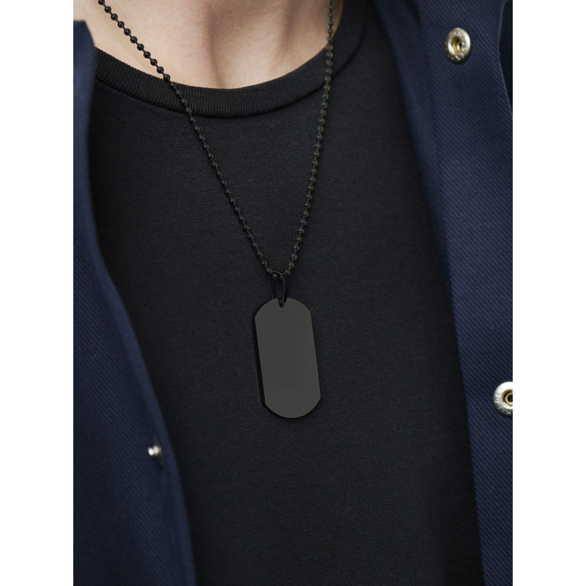 Men's Steel Black Dog Tag Necklace | Engraved Jewellery | Gifts For Men