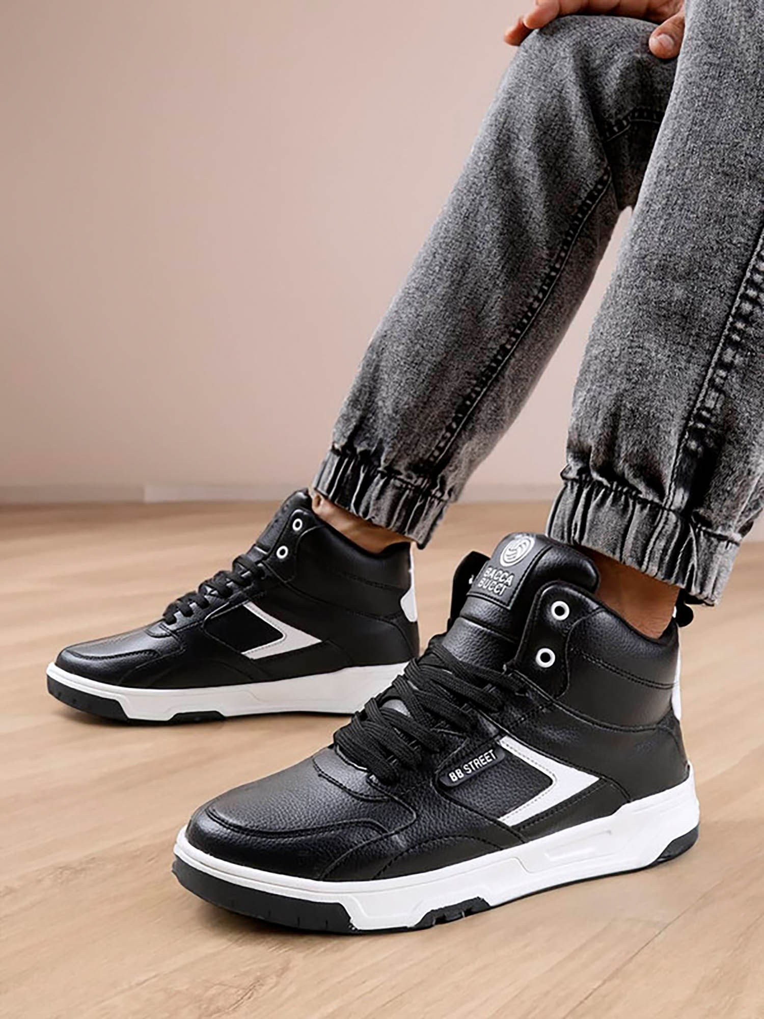Bacca Bucci Cappuccino Skystompers Retro Black Mid-Top Sneakers