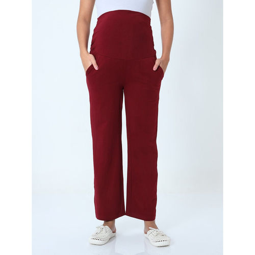 Buy The Mom Store Comfy Maternity Trackpants Olive & Maroon (Pack of 2)  Online