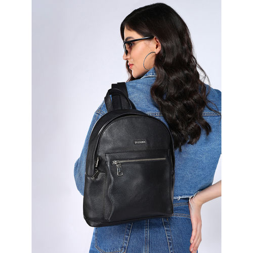 Buy Sassora Premium Leather Stylish Women Black Backpack (S) Online