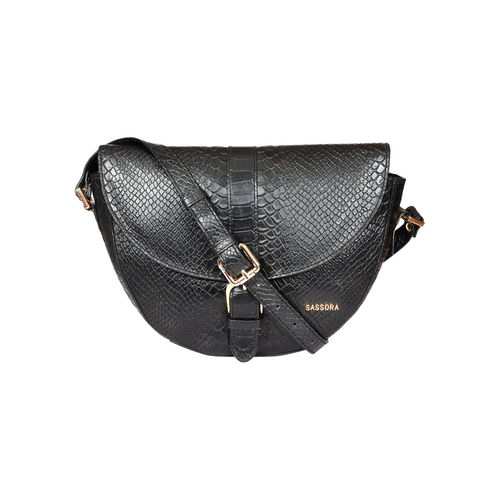 Buy Sassora Genuine Leather Modern Women Black Sling Bag (M) Online