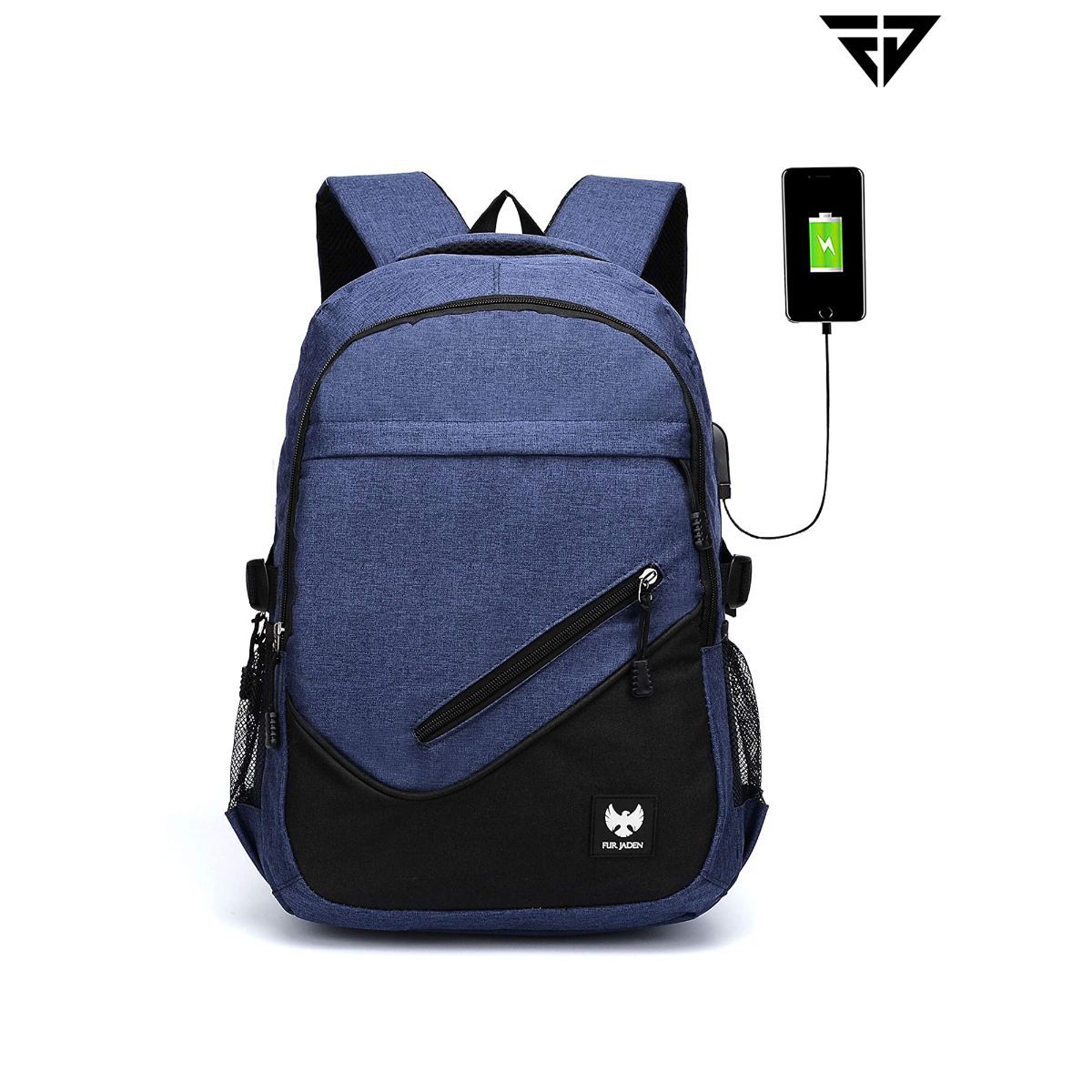 FUR JADEN Navy Blue Casual Backpack with USB Charging Port and 15.6 Inch Laptop Pocket