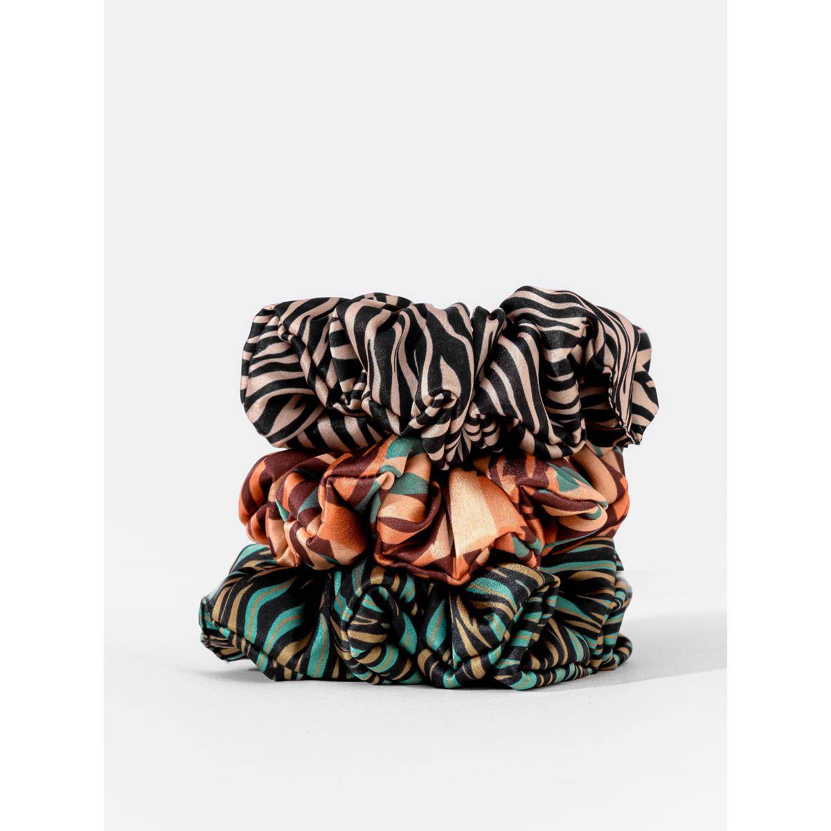 Hair Drama Co. Zebra Scrunchies - Pack of 3 - Multi-Color