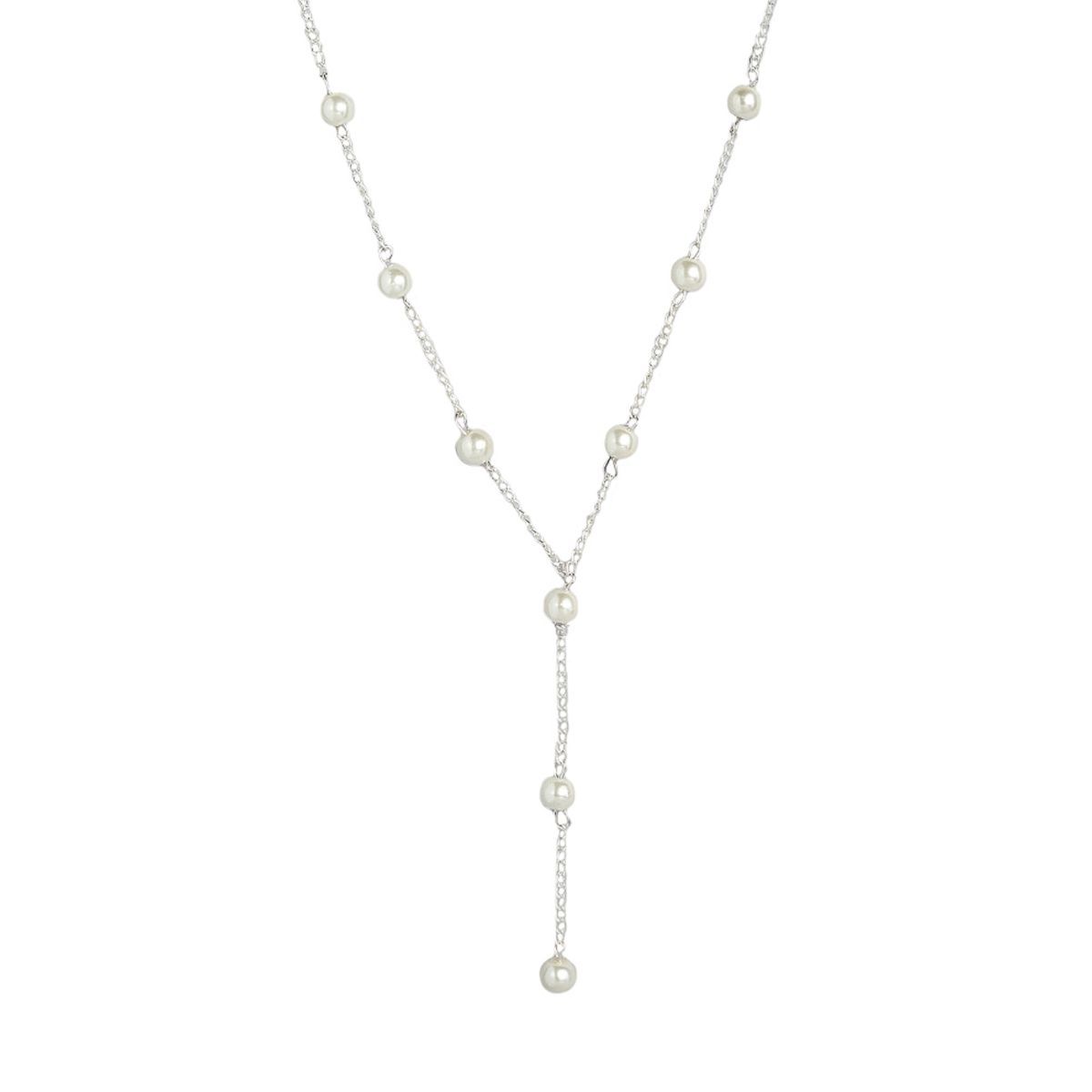 Zaveri Pearls Silver Tone Contemporary Pearls Chain Necklace Earring