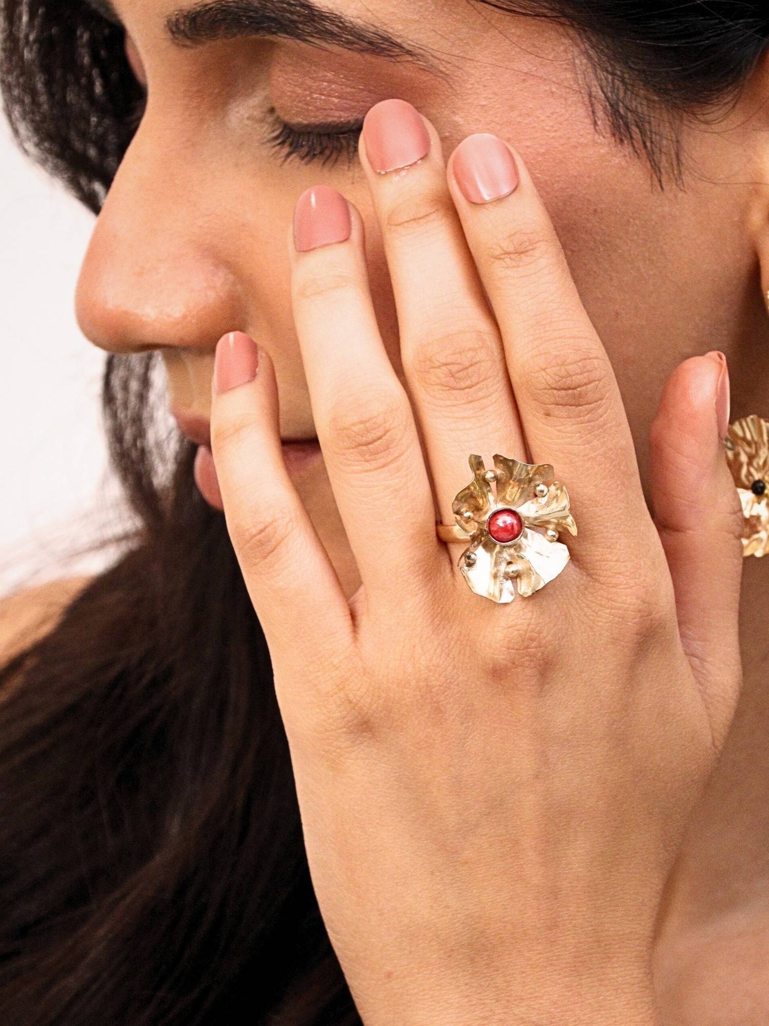 Viana Jewels Aarohi Brass Red Adjustable Ring