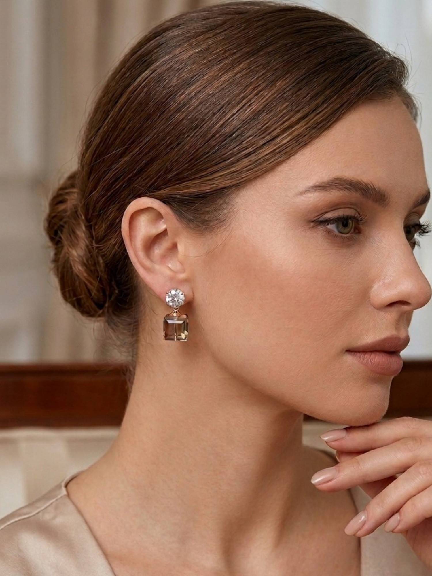 Accessher Gold-Tone Transparent Crystal Drop Earrings