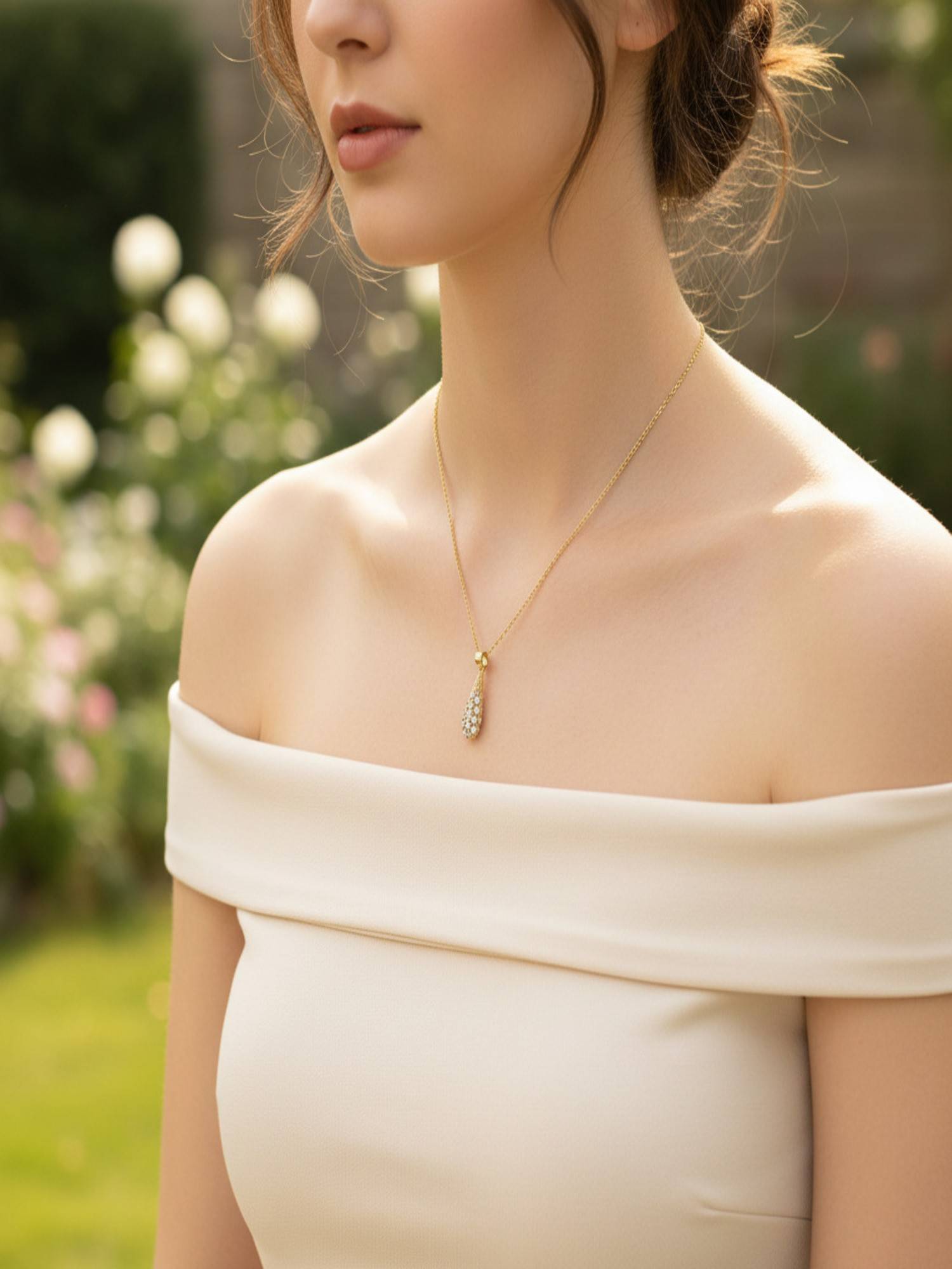 Jewelz Gold Plated Sparkling Teardrop Pendant Necklace