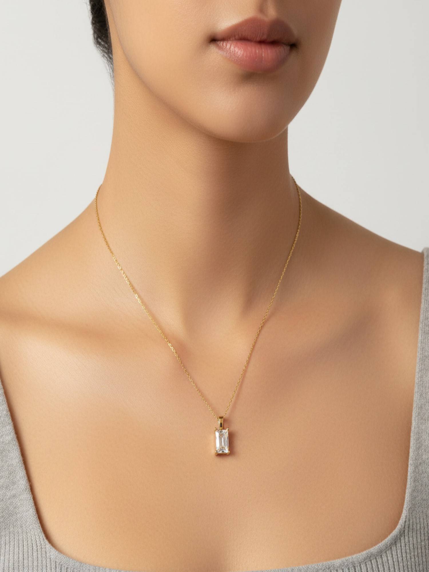 Jewelz Gold Square Crystal Pendant Necklace