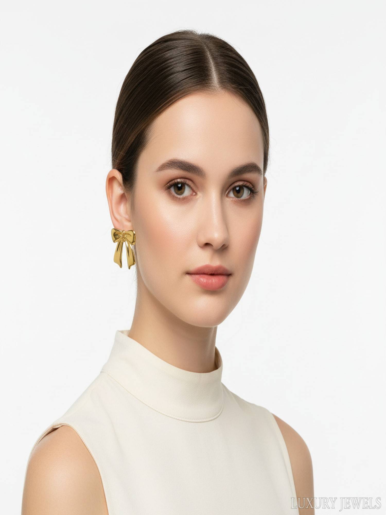 Jewelz Gold Tone Ribbon Bow Stud Earrings