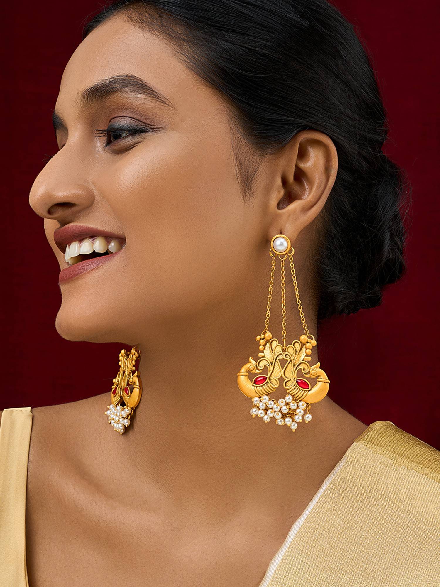 Teejh Varida Oxidised Peacock Dangler Earrings
