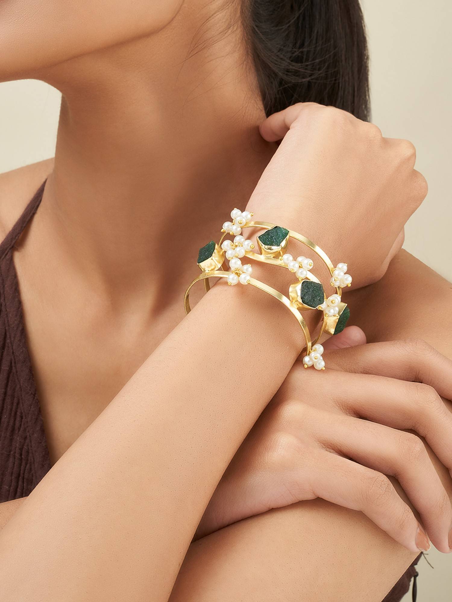 Teejh Amiraani Dark Green Natural Stone Bracelet