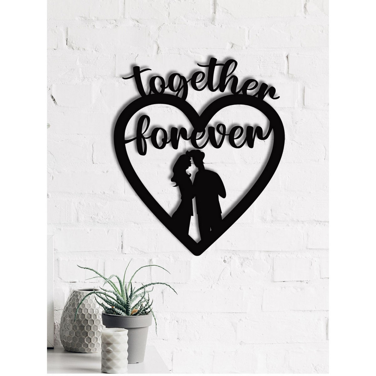 eCraftIndia "Together Forever" Love Theme Black Wood Wall Art Cutout