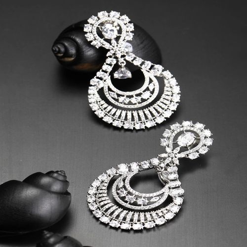 Buy Priyaasi American Diamond Silver Plated Crescent Drop Earring