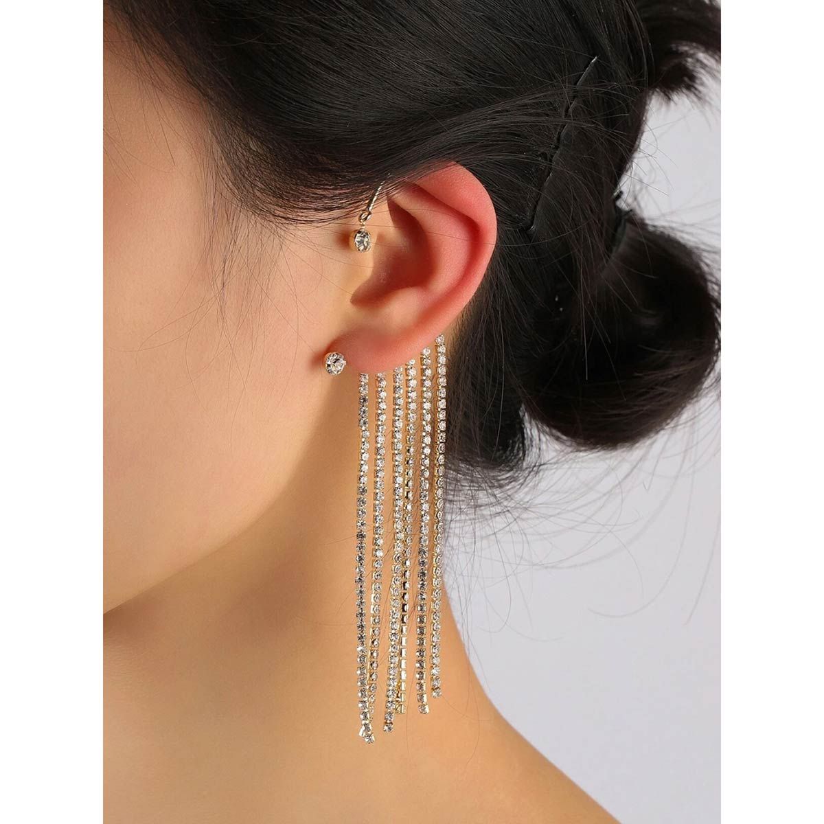 Oomph Jewellery Gold Tone Single Piece Crystal Chandelier Ear Cuff Earring