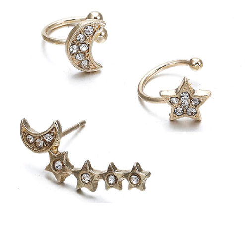 Diamond Flower Star Blossom Stud Earrings Mixed Full Gem/Single Gem