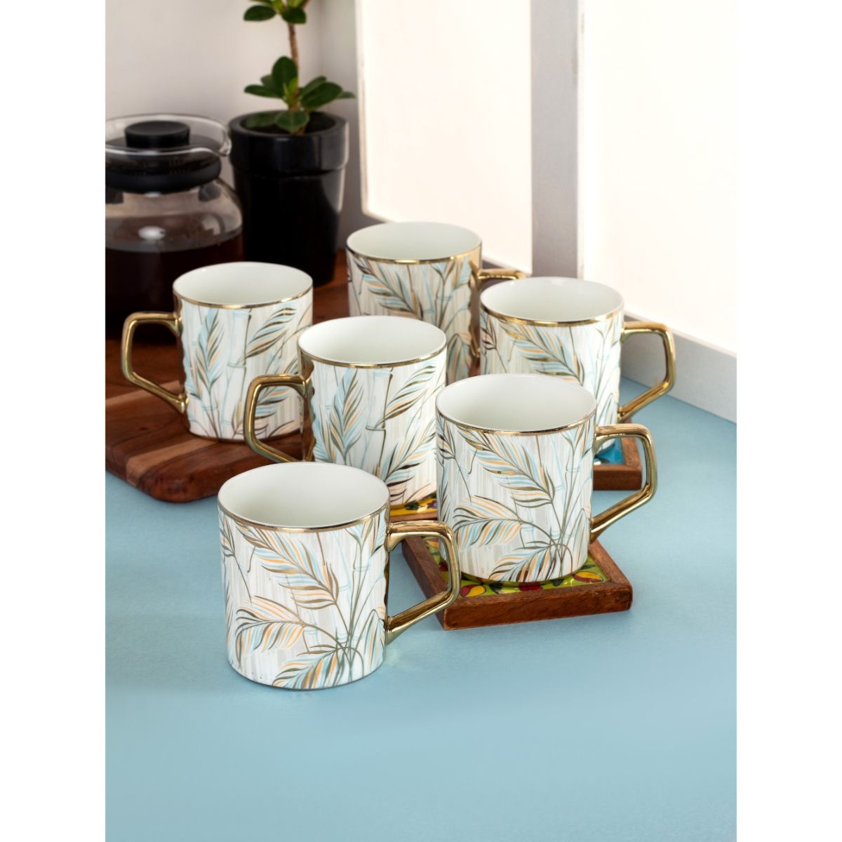 CLAY CRAFT Fine Ceramic Gold Printed Premium Tea, Coffee Mugs Set Of 6