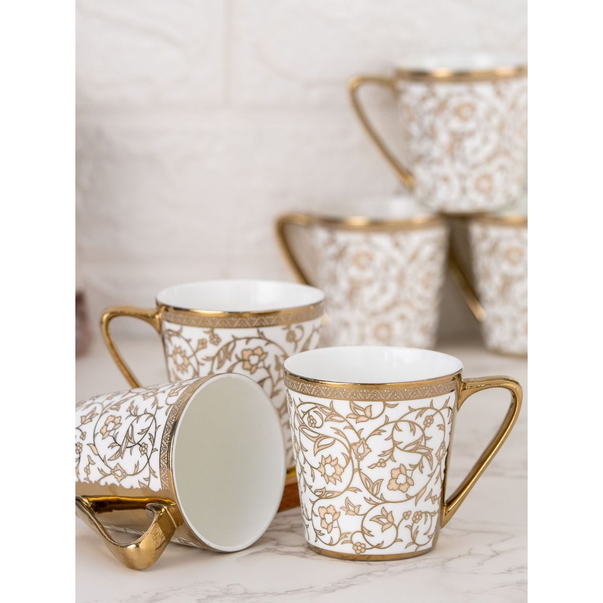 Buy CLAY CRAFT Fine Ceramic Rock Coffee, Tea Cups Gold Printed Set Of 6