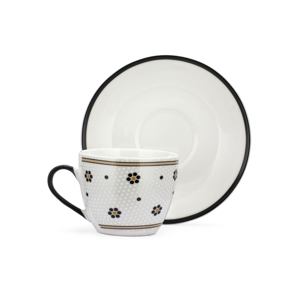 CLAY CRAFT Fine Ceramic Monochrome Cup & Saucer Set Of 12 ( 6 Cups, 6