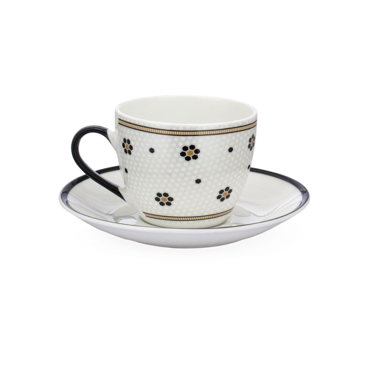 CLAY CRAFT Fine Ceramic Monochrome Cup & Saucer Set Of 12 ( 6 Cups, 6