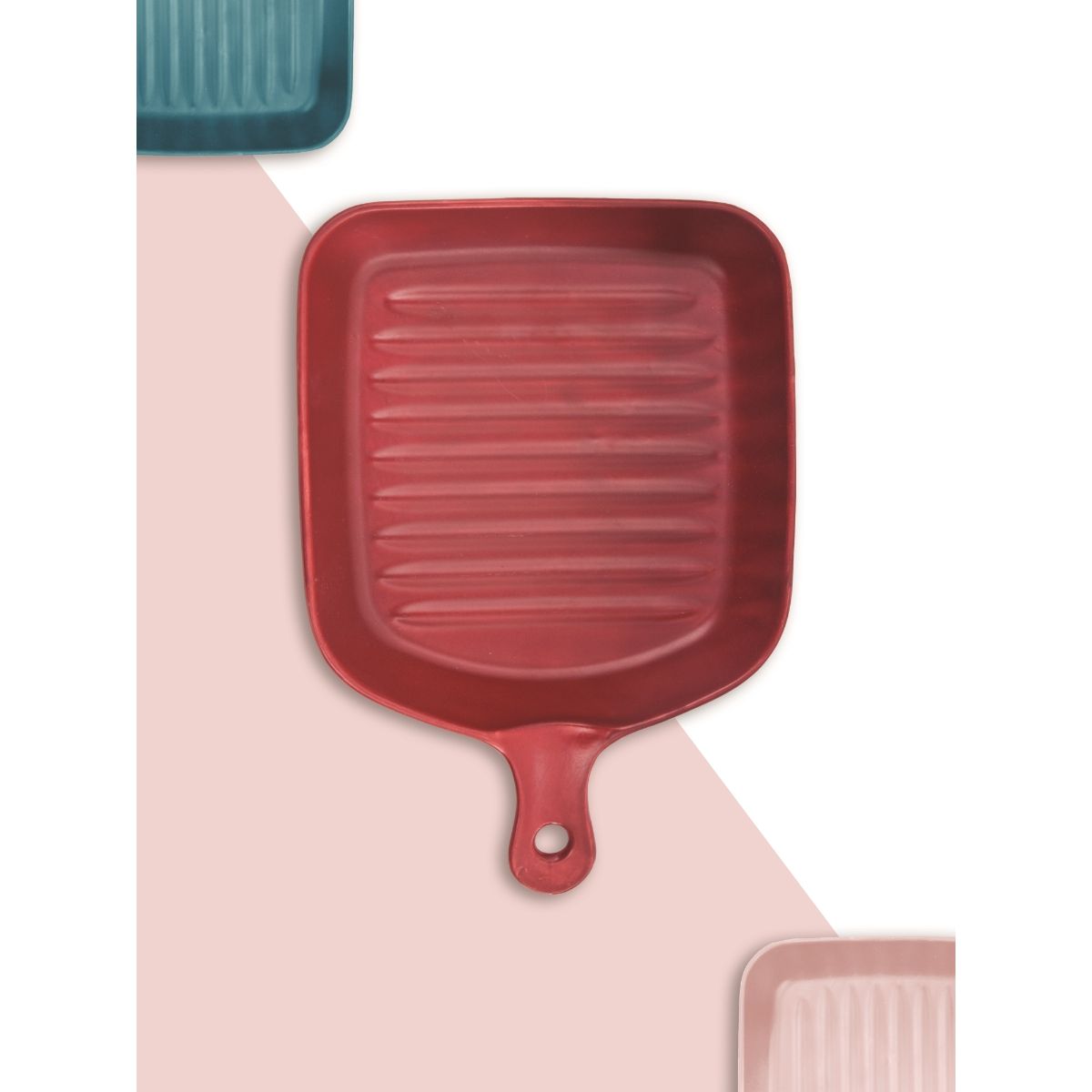 Buy CLAY CRAFT Fine Ceramic Grill Plate For Serving (Square) Red Online