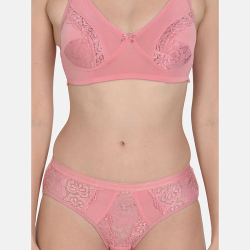 Buy Mod & Shy Self-Design Soft Lace Lingerie Set - Pink Online