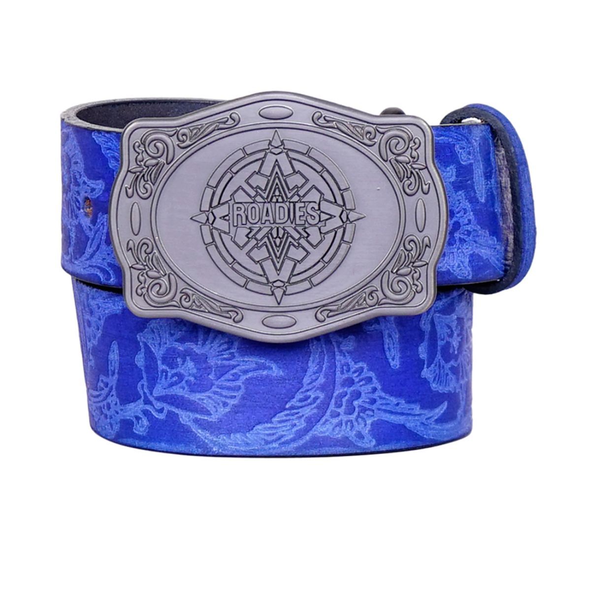 Justanned Roadies By Floral Blue Classic Men'S Leather Belt (38)